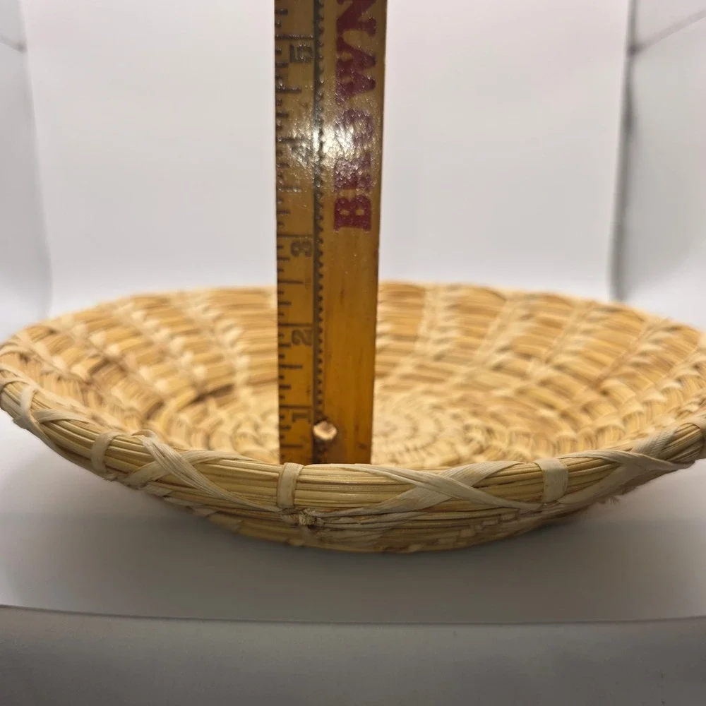 Handwoven‎ Coiled Straw Basket Bowl Natural Round Boho Wall Decor 10 inch